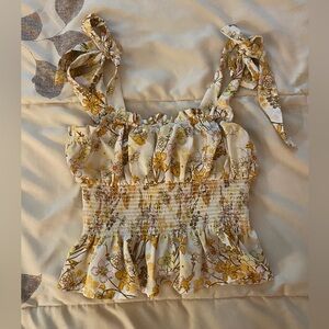 Forever21 Smocked Yellow Top size S